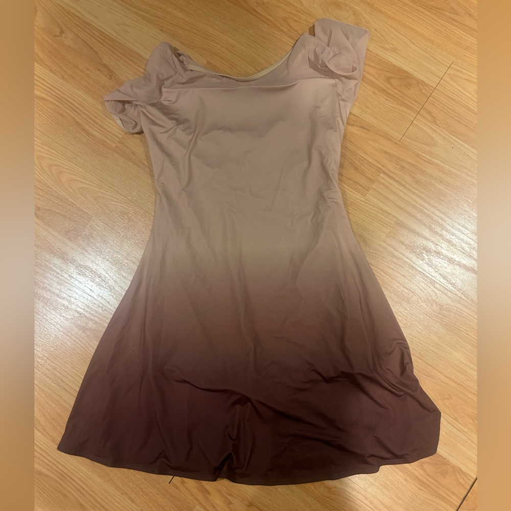 balera tan/brown ombré dance costume with mesh neckline